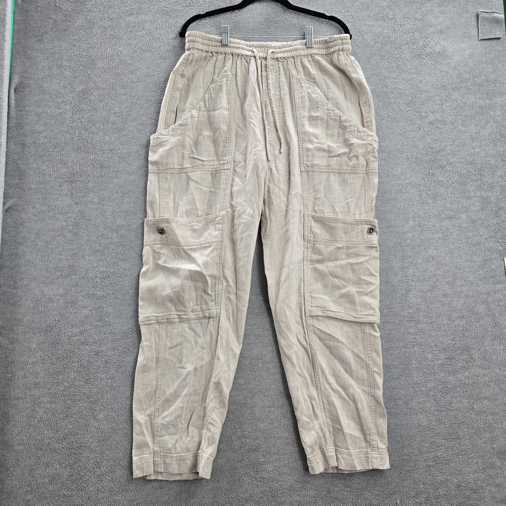 Free People Women Pants M Brown Feelin Good Utility Cargo Linen 27" Inseam‎